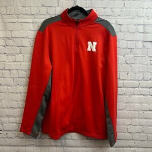 Fanatics University of Nebraska Quarter Zip Red Gray Sweater XL Team Spirit FLAW